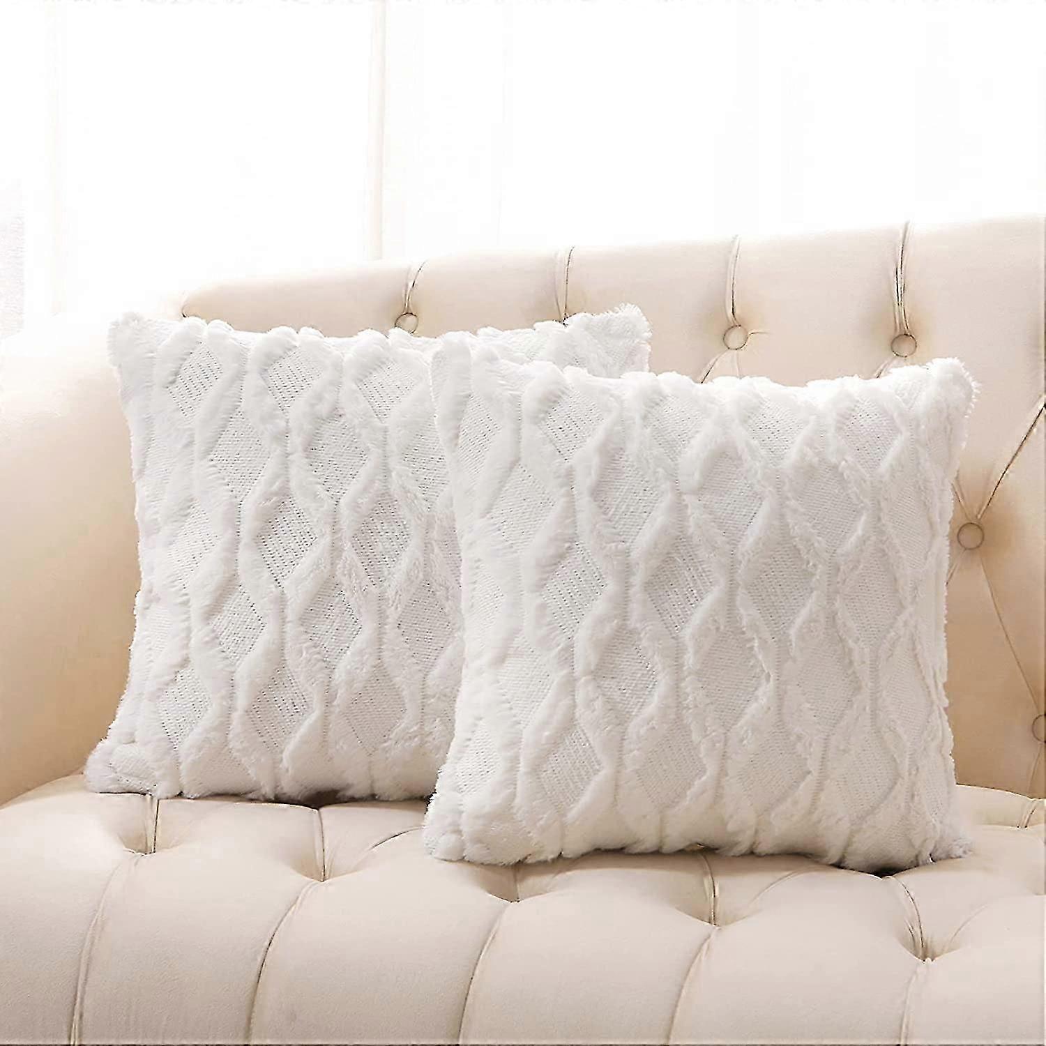 Conjunto de 2 Capas de Almofada de Lã Falsa 18x18 Polegadas Almofadas Boho de Fazenda em Bege Neutro