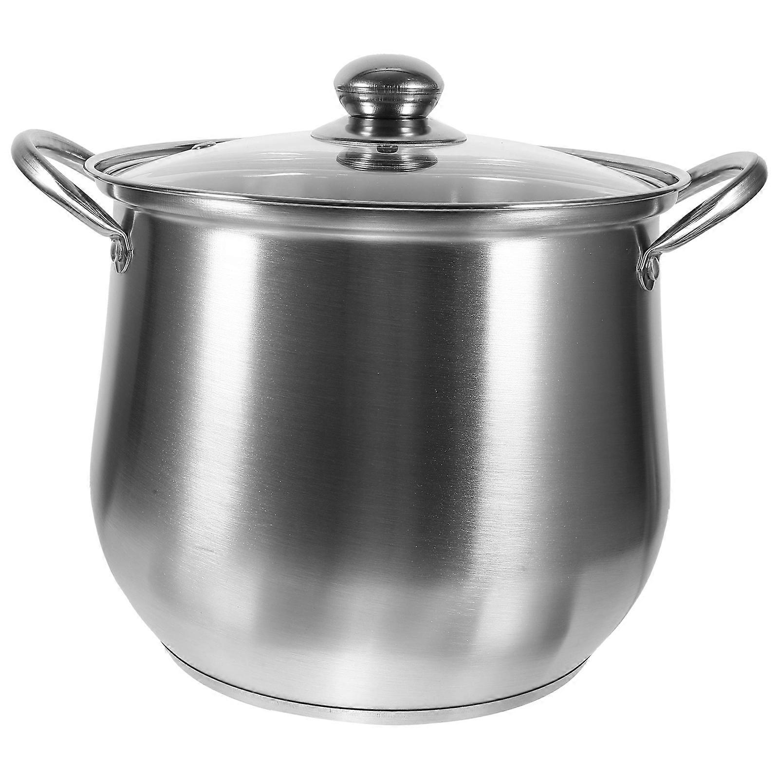 Pot With Lid Large Capacity Cooking Pot Stainless Steel Stockpot Everyday Use Silver Drum Shaped Double Handles Simple Design 1Pack
