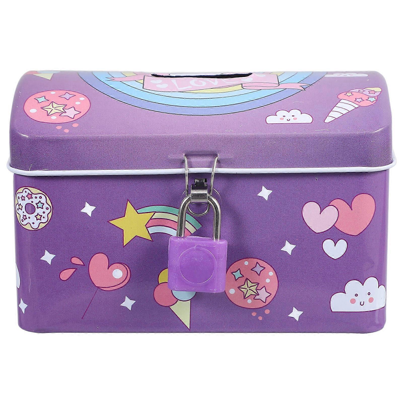 Locking Piggy Bank For Kids Unicorn Printing Tin Saving Pot Cartoon Shape 13.00X8.00X7.70CM Lockable 1Pack