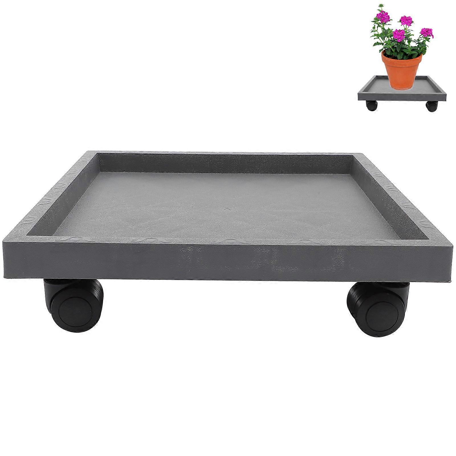 Rolling Flower Pot Tray with Wheels, Durable Resin Planter Holder Base for Easy Plant Mobility, Gray