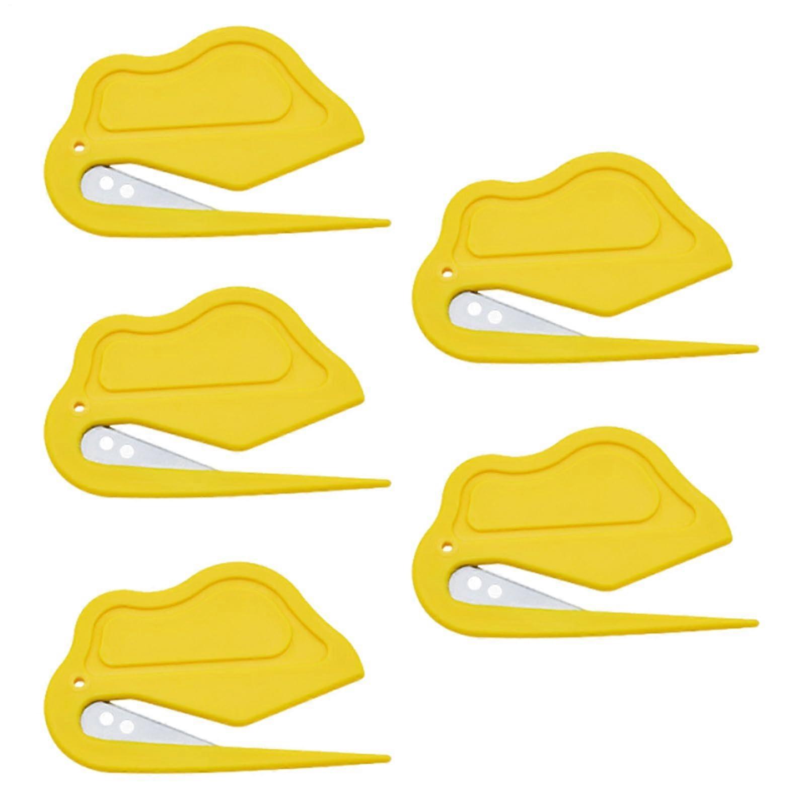Portable Envelope Opener and Wrapping Paper Cutter - Yellow Office Letter Opener with Curved Blade for Easy Packaging