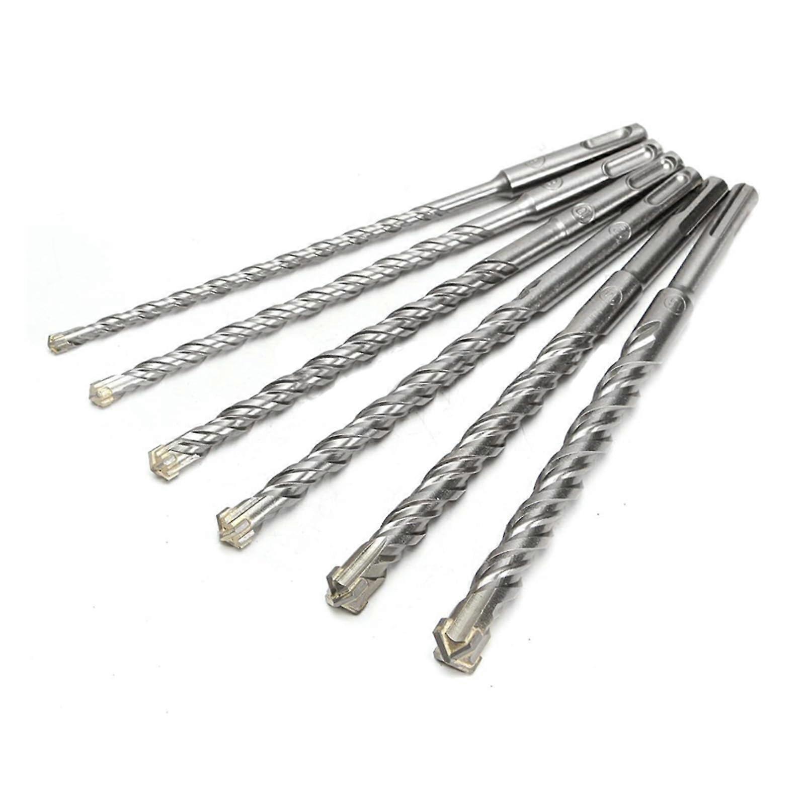 SDS Plus Hammer Drill Bit Set 6pcs Twin Spiral Cross Head for Concrete Masonry (210mm)