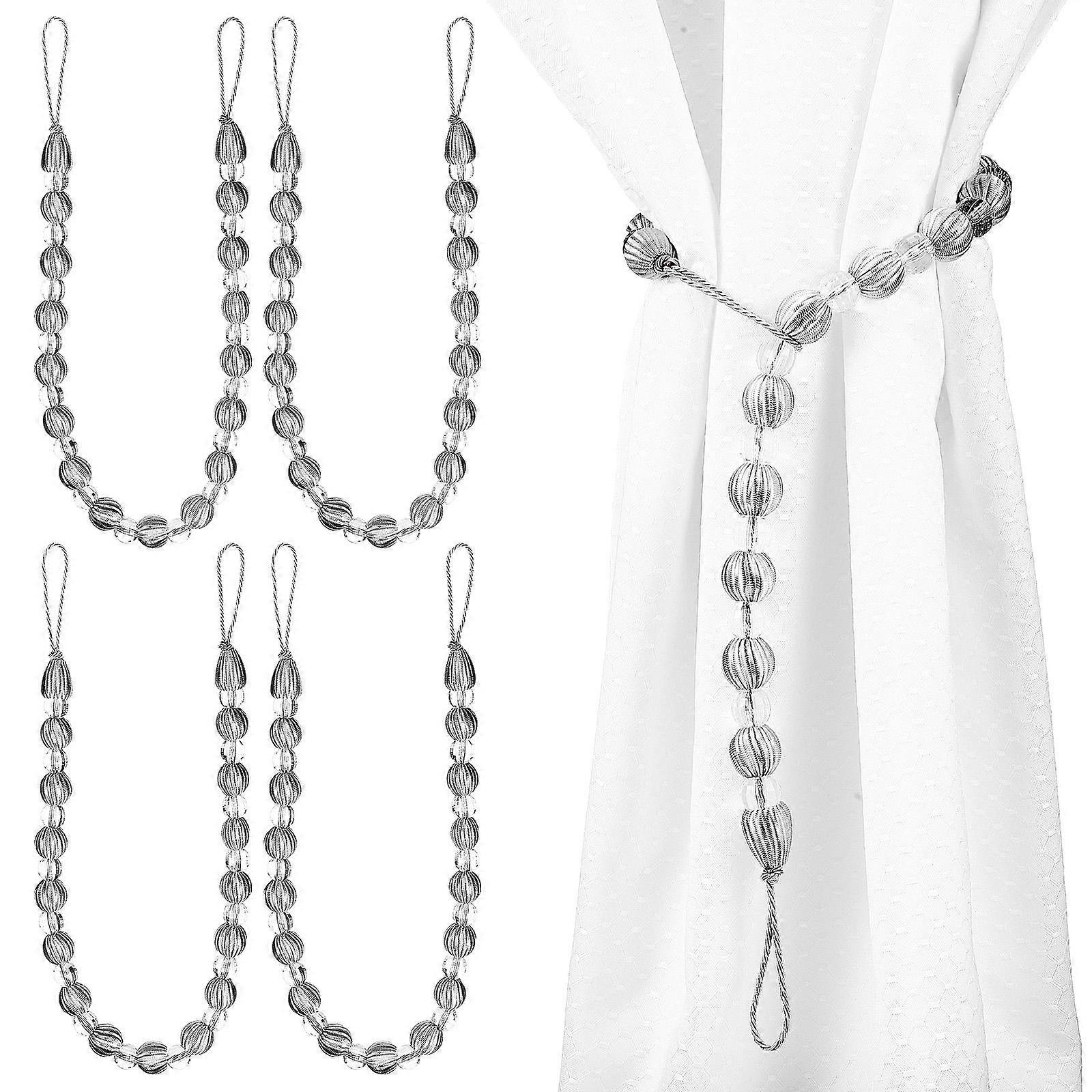 Beaded Curtain Tiebacks 6pcs Acrylic Crystal Drapery Holders for Window Panels & Drapes, Silver