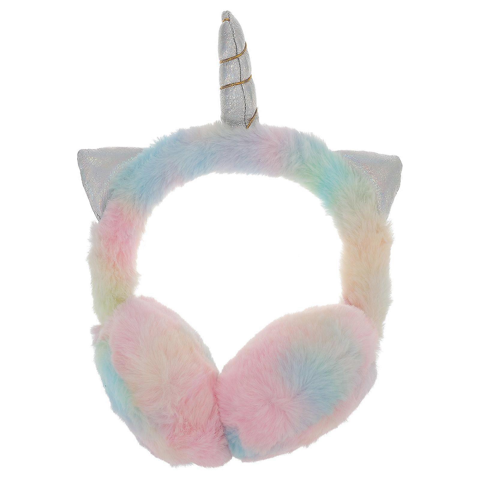 Soft Plush Unicorn Ear Warmer   Warm Winter Ear Cover with Cute Cartoon Design Gradient Color