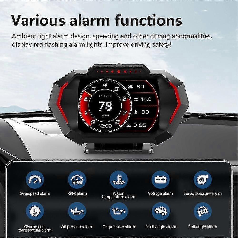 6 colori accelerato del tachimetro di prova RPM Gauge 4/12 Funzioni di allarme Auto Head Up Display OB2 + GPS Dual System P24 HUD Display