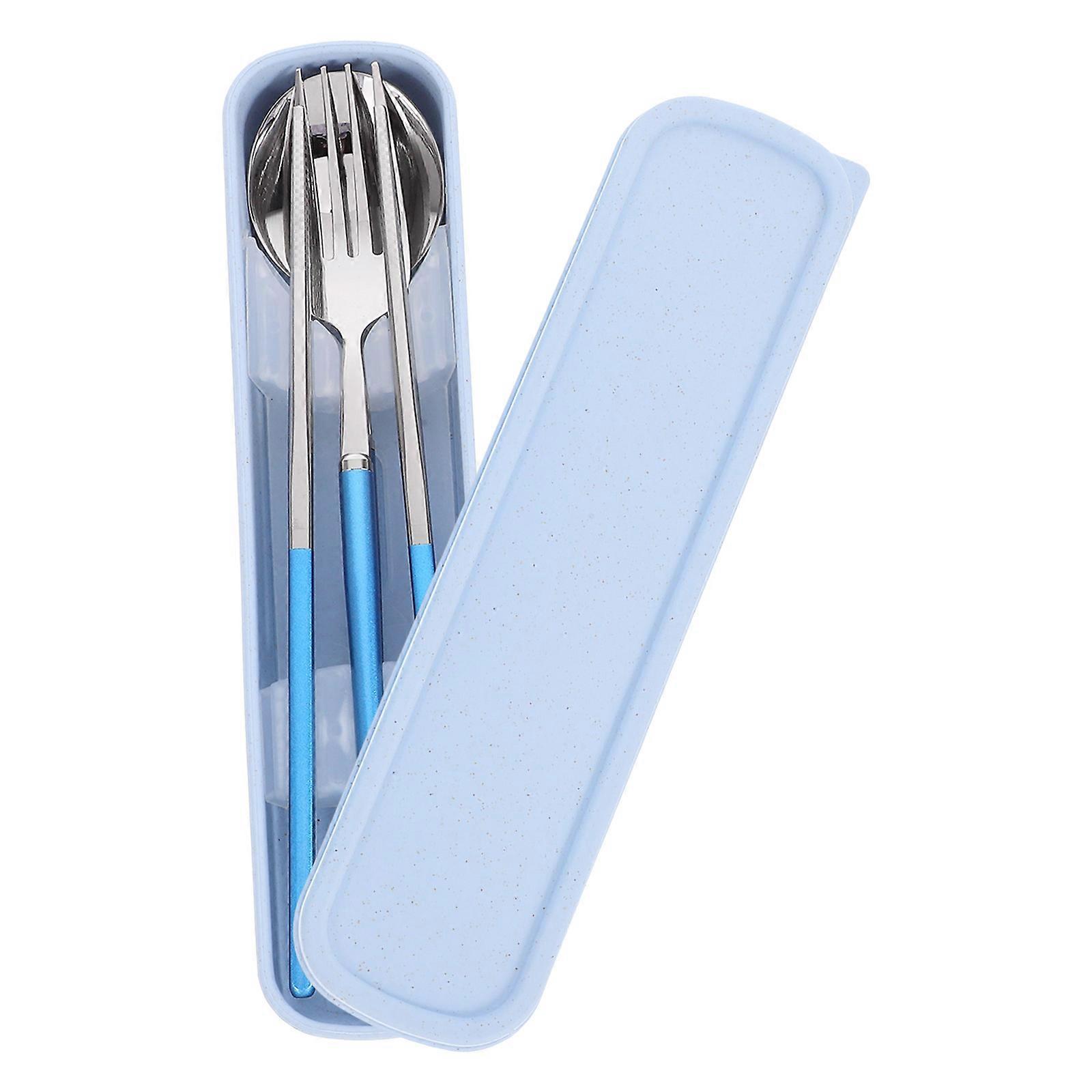 Utensils Set 304 Stainless Steel With Case Compact Modern Design For Adults 3Pcs Blue