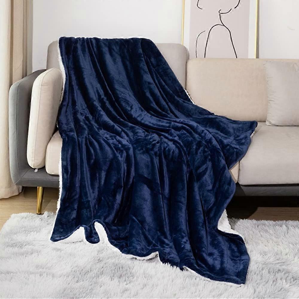 Plush Blanket DoubleSided Fleece Warm Sofa Blanket (130x160cm, Navy Blue)