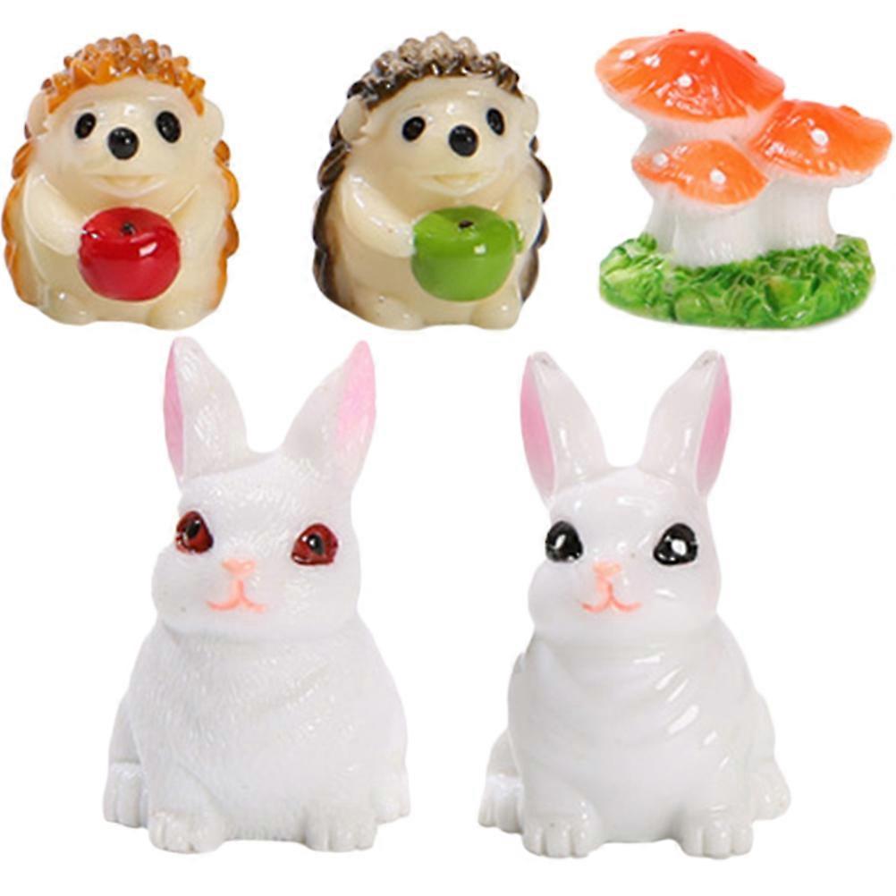 Mini Resin Rabbits Ornament Home Decor Garden Tiny Statues Assorted Color 3.8X2.5CM Rabbit Shape 5Pcs
