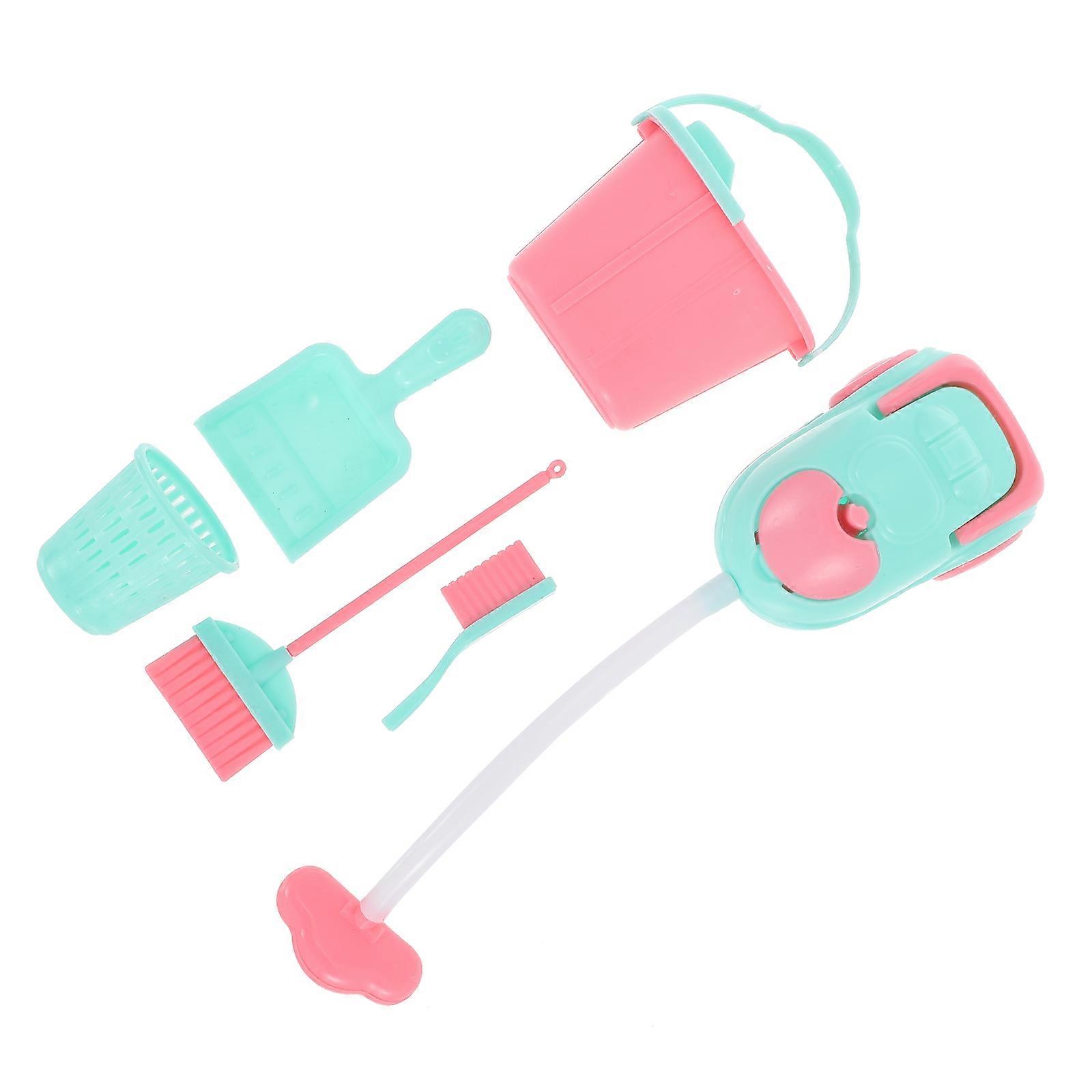 Pink Plastic Cleaning Tool Kit for Playing 2 Sets of Interactive Doll Toys