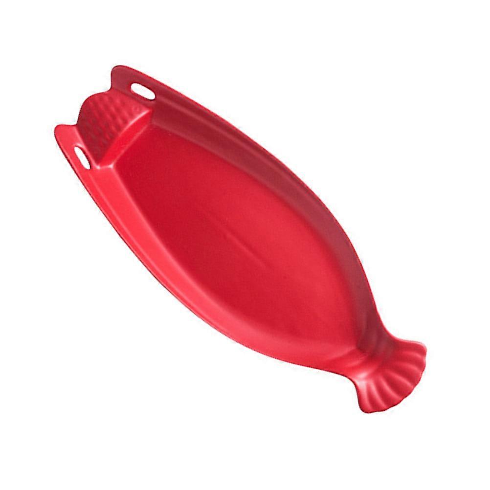 Fish Shaped Ceramic Plate For Restaurants Simple Visual Beauty 14 Inch Red 1Pc