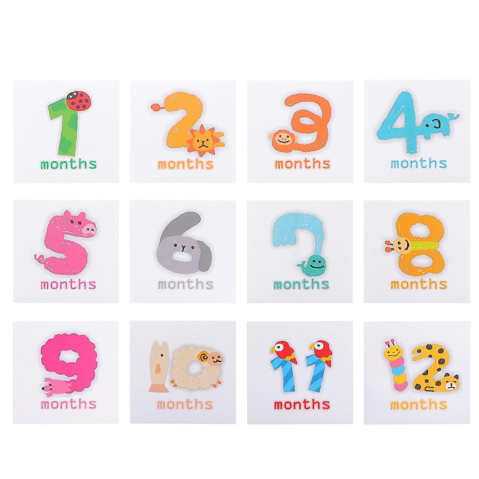 Baby Month Stickers 1 Set Animal Shape Number First Year Growth Milestone Props Assorted Color Matte Coating Photo Prop