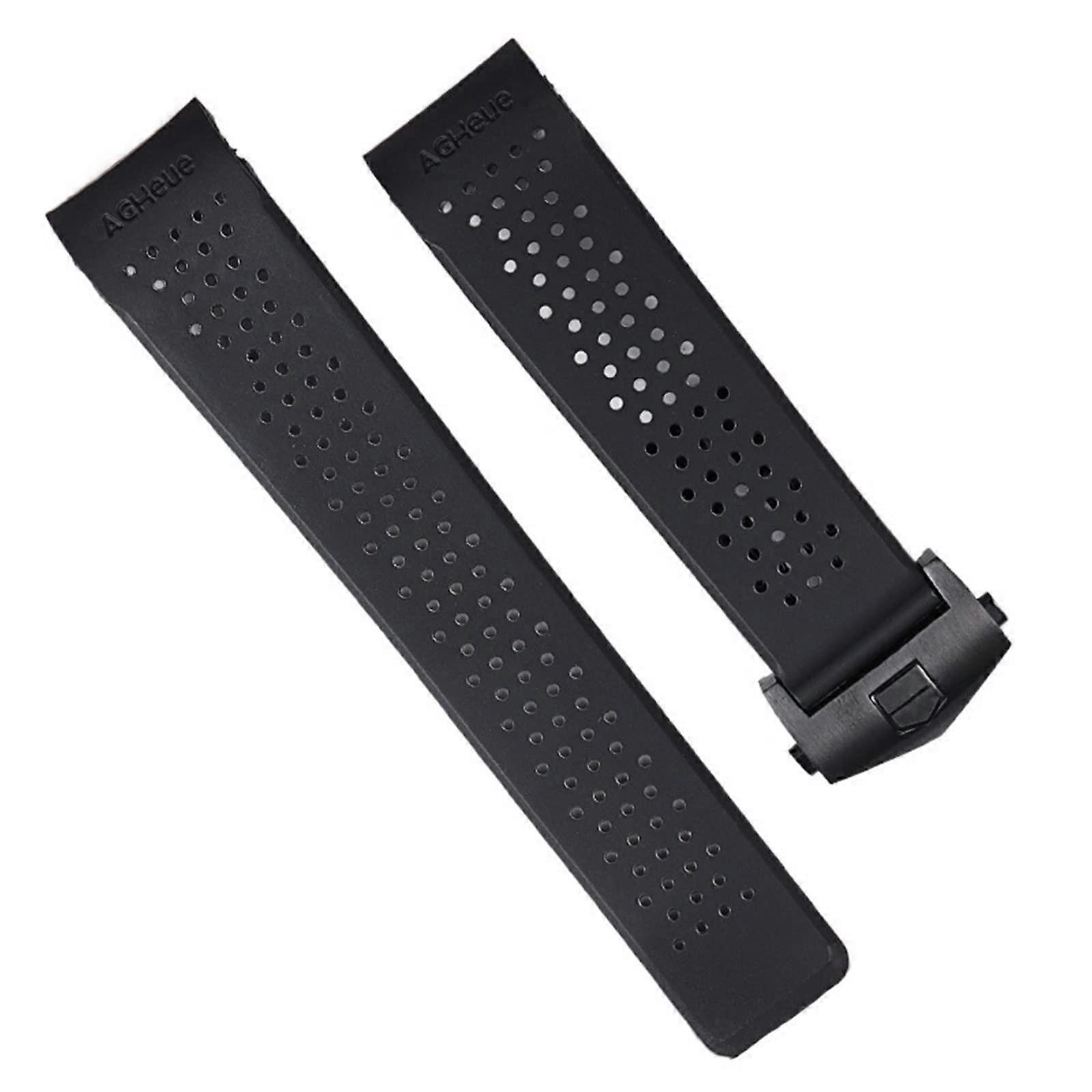 Classic 2224mm Rubber Watchproof Black Strap for Tag Heuer Carrera Men's Silicone Wrist Band with Deployment Clasp and , Black Clasp 22mm