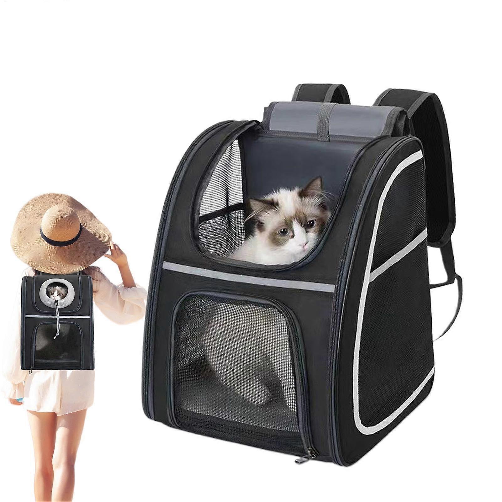 Cat carrier backpack, large capacity, reflective strips, travel bag for puppies, kittens