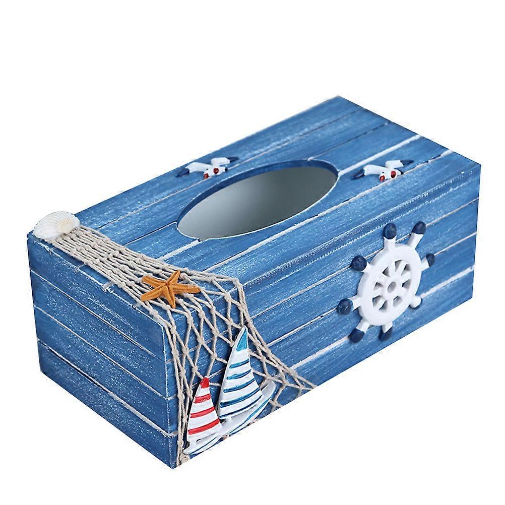 Mediterranean Style Decorative Tissue Box for Home Office Craft Storage Blue Plastic