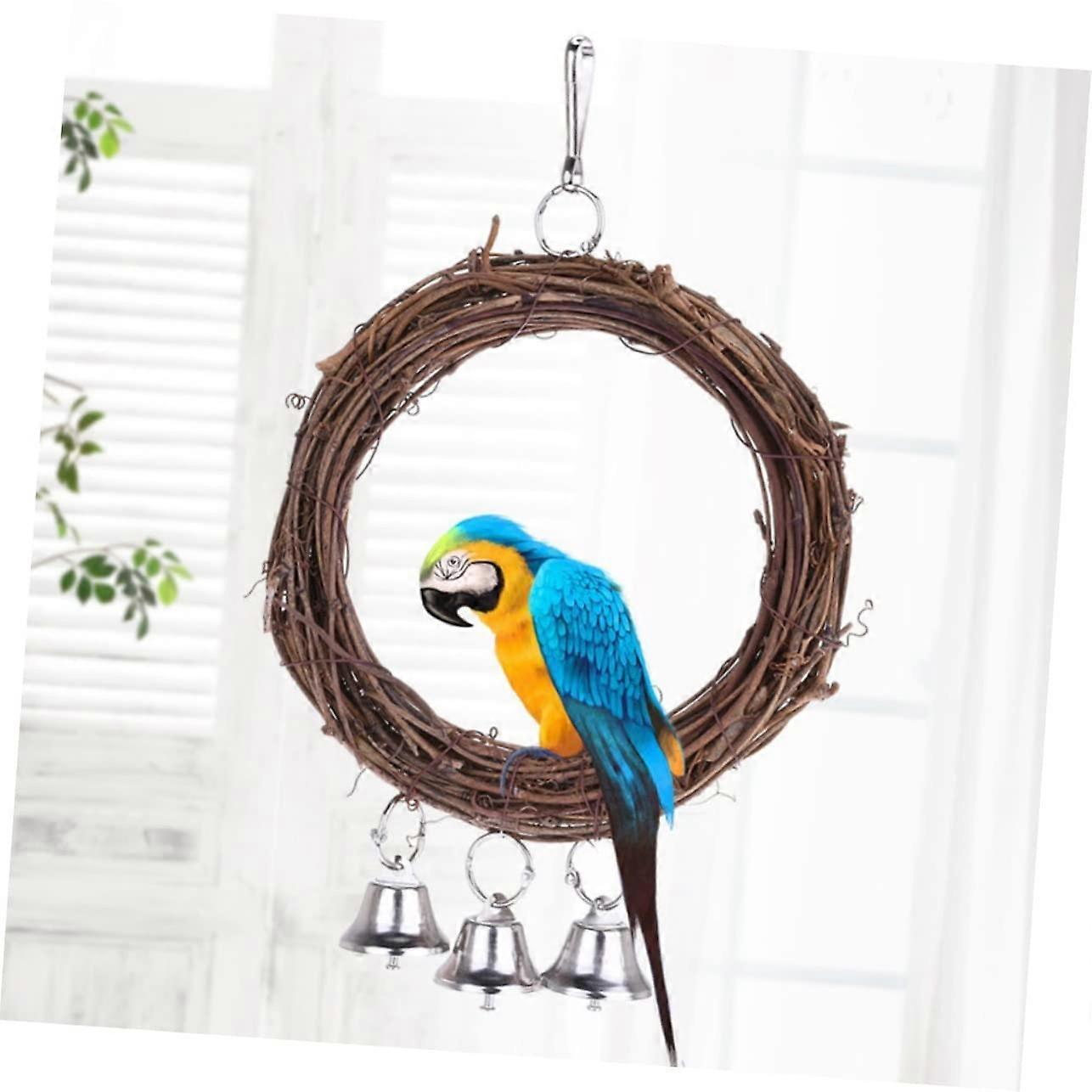 Parrot Swing with Rattan Ring and Hanging Bird Toy for Budgies and Parrots for Cage and Garden