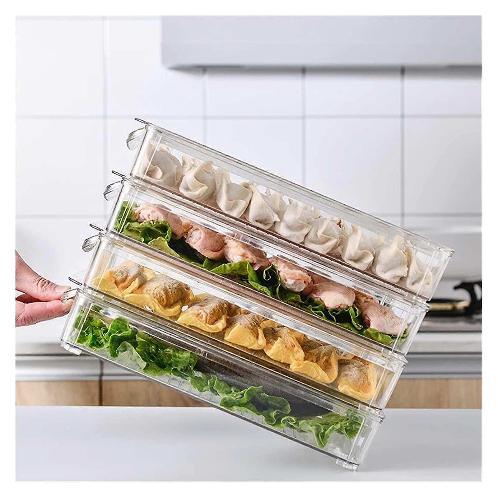 Fridge Dumpling Compartment Containers Set of 4, Transparent Food Storage Boxes for Kitchen, Fridge, and Freezer