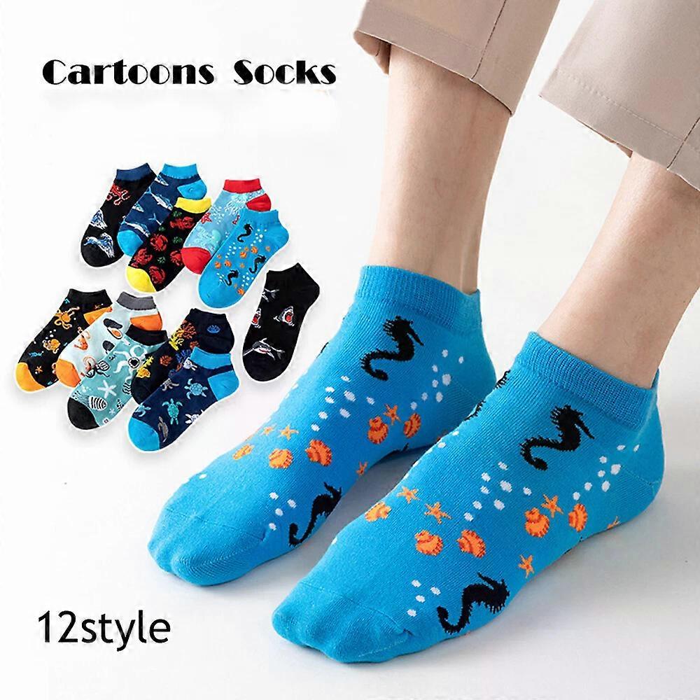 Short Socks, 12PCS Cotton Foot Hosiery with Sweat Absorption & Multi-Pattern Printing
