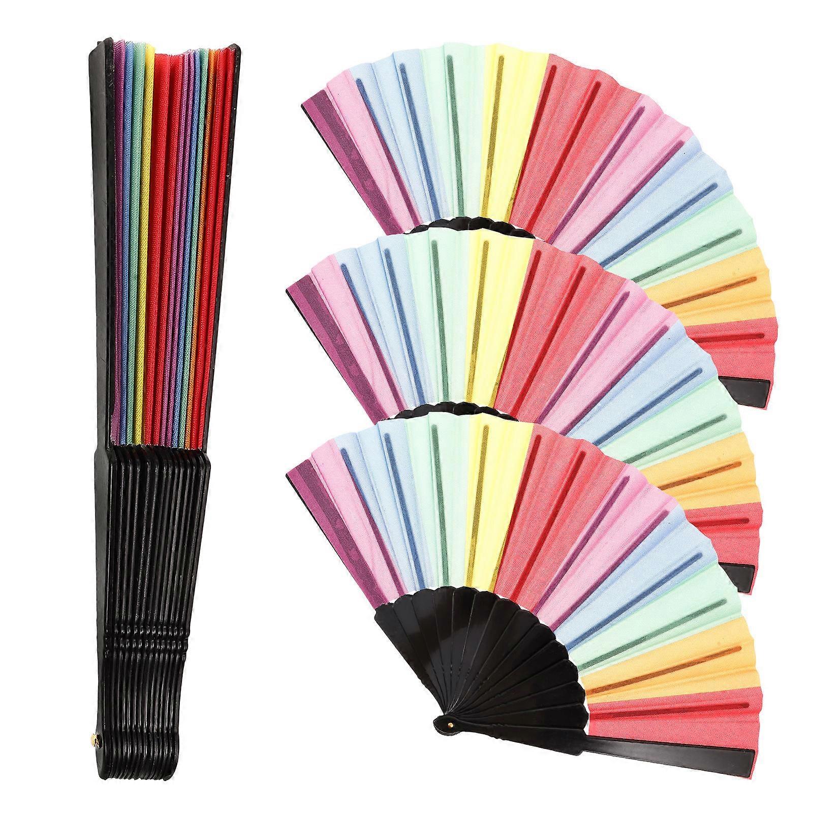 Handheld Folding Fan with Rainbow Design 41X23X2.5CM Decorative Cooling 4Pcs
