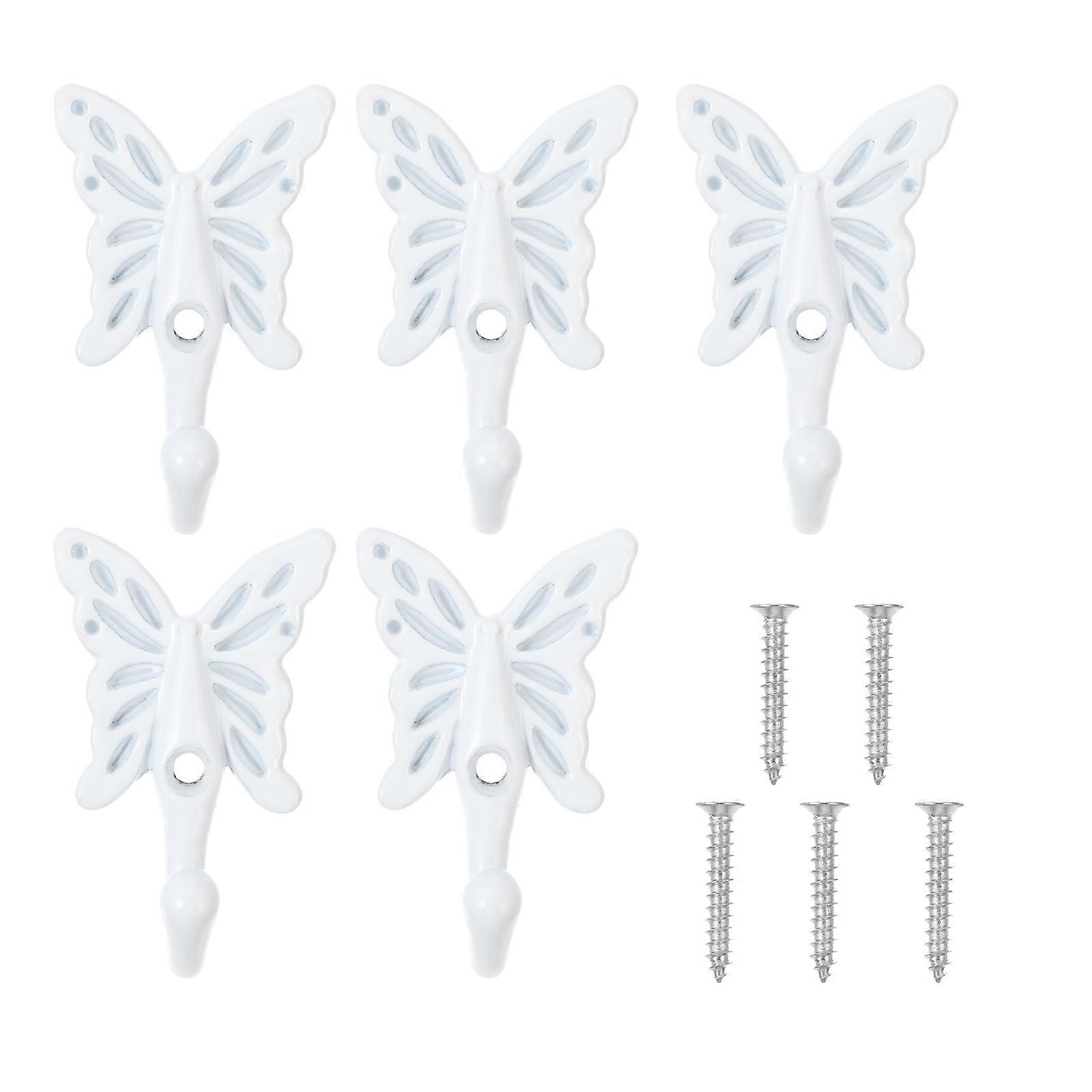 Multi-Functional Clothes Hook For Hanging Adornment In Classic White Butterfly Shape 5Pcs