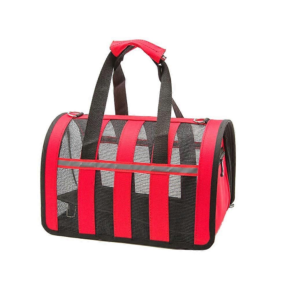Pet Dog Cat Transparent Handbag Portable Adjustable Breathable Carrier Size S Red