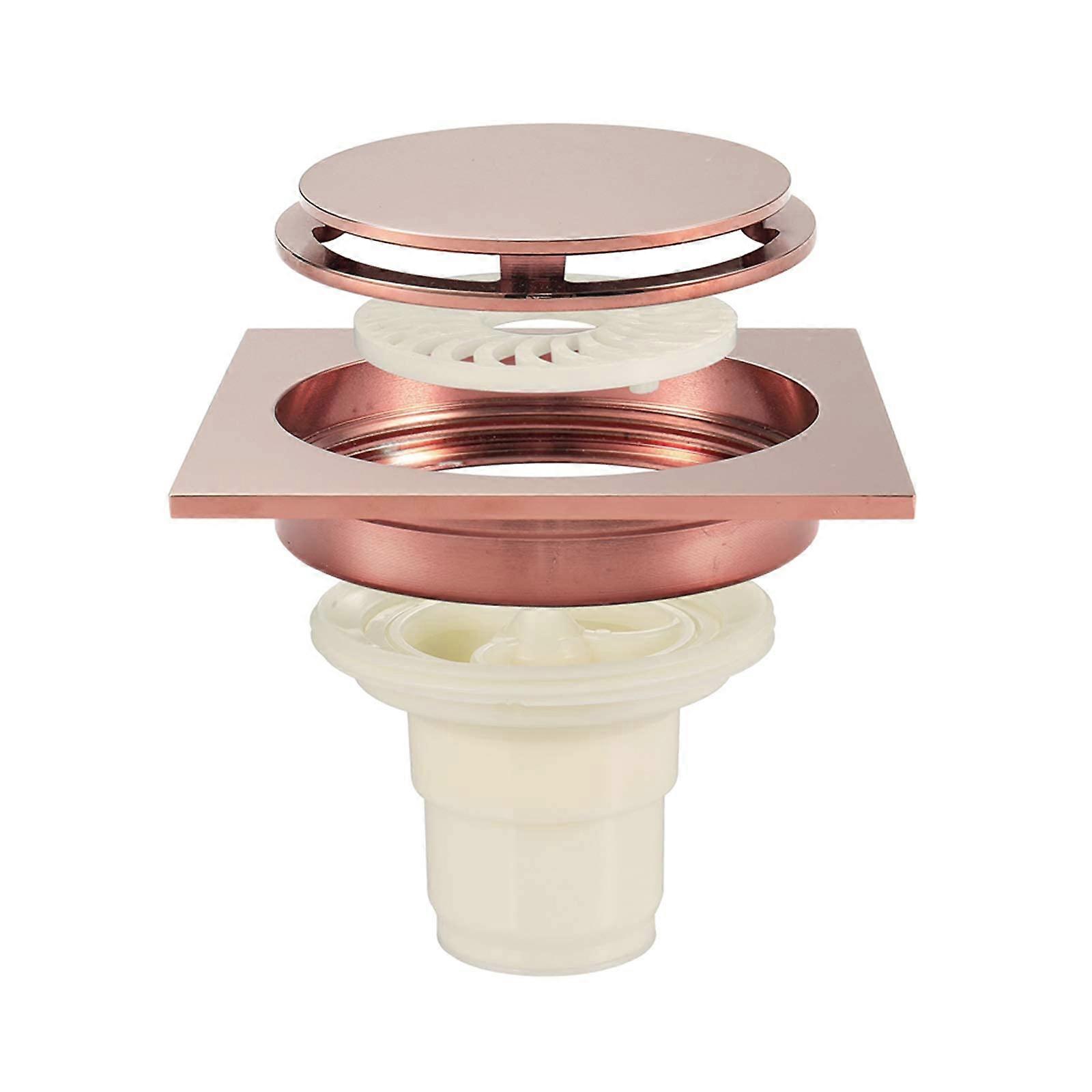 Duschablauf 4 Zoll Messing Bodenablauf Quadratischer Deodorant Badezimmer Duschabfluss Roségold Mit Abnehmbarer Abdeckung