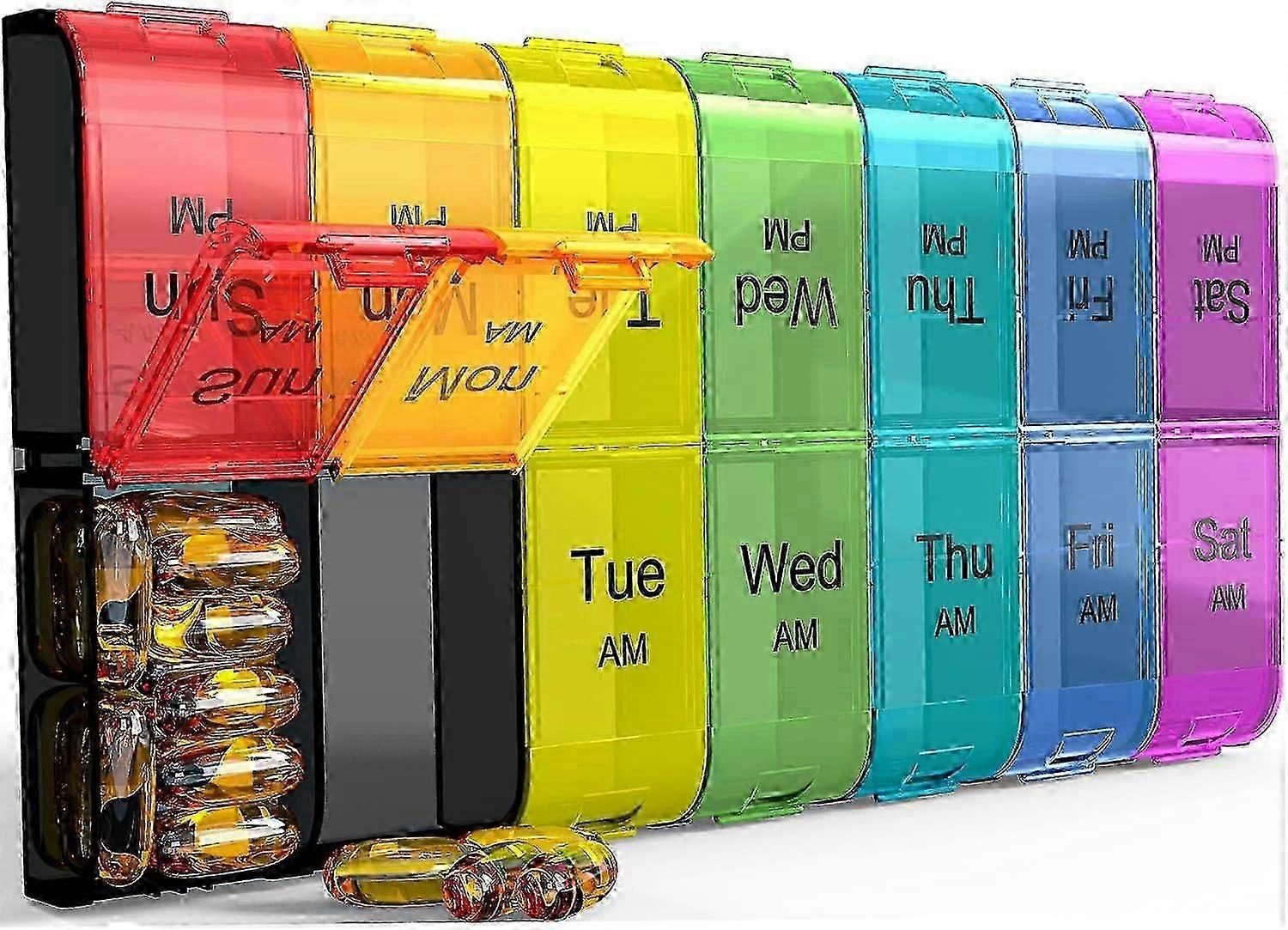 Extra Large Pill Organizer 2 Times a Day, Weekly XL AM PM Pill Case, 7 Day Pill Box Twice a Day(Rainbow)