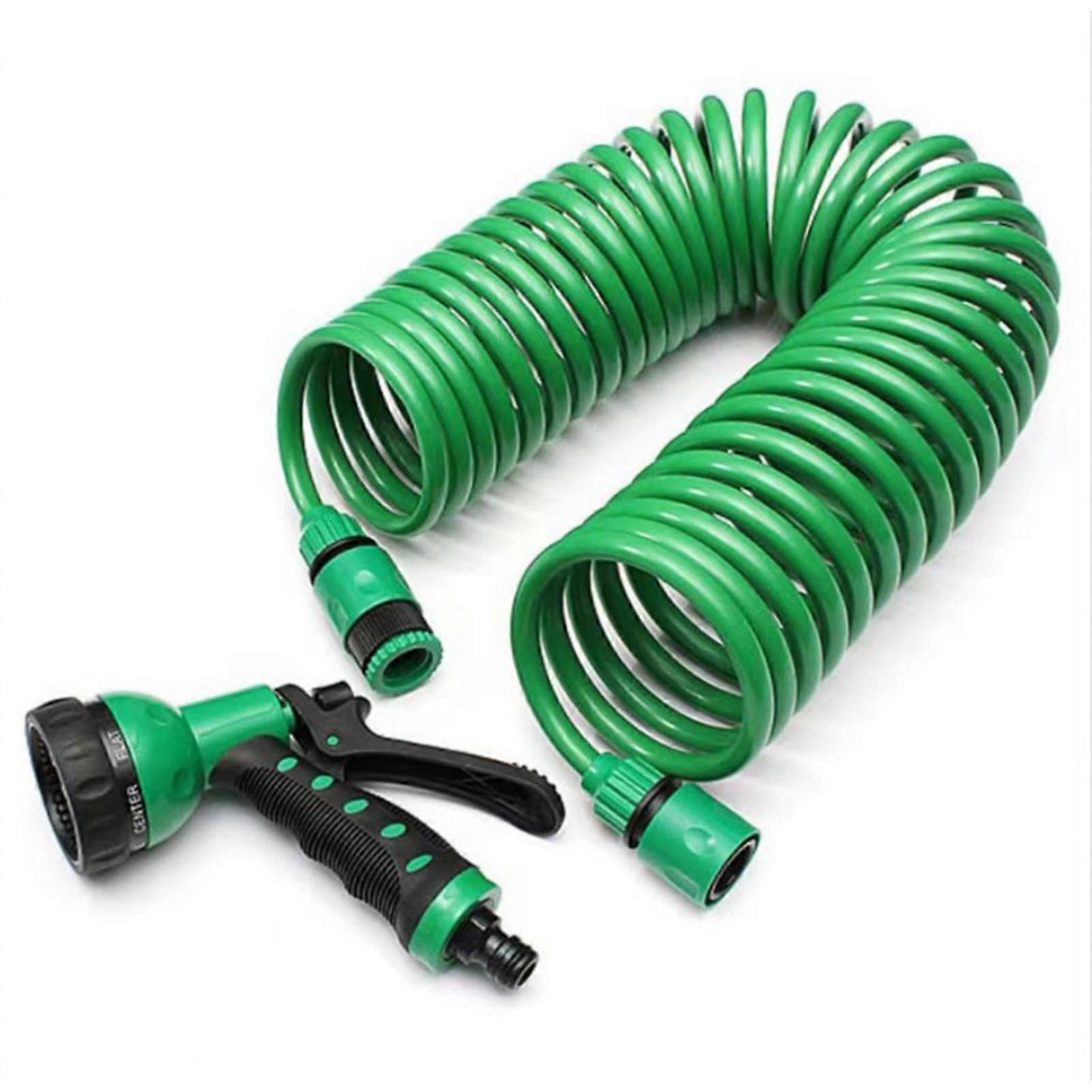 Spiral Garden Hose 15 Metres - Flexible Coiled Water Hose with Nozzle Sprayer for Motorhome and Boat Use
