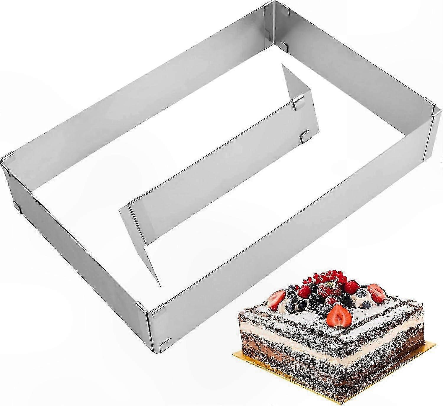 Retractable Rectangle Mold, 5CM Depth, Adjustable Baking Pan for Cakes, 18-34cm and 28-53cm Sizes with Divider