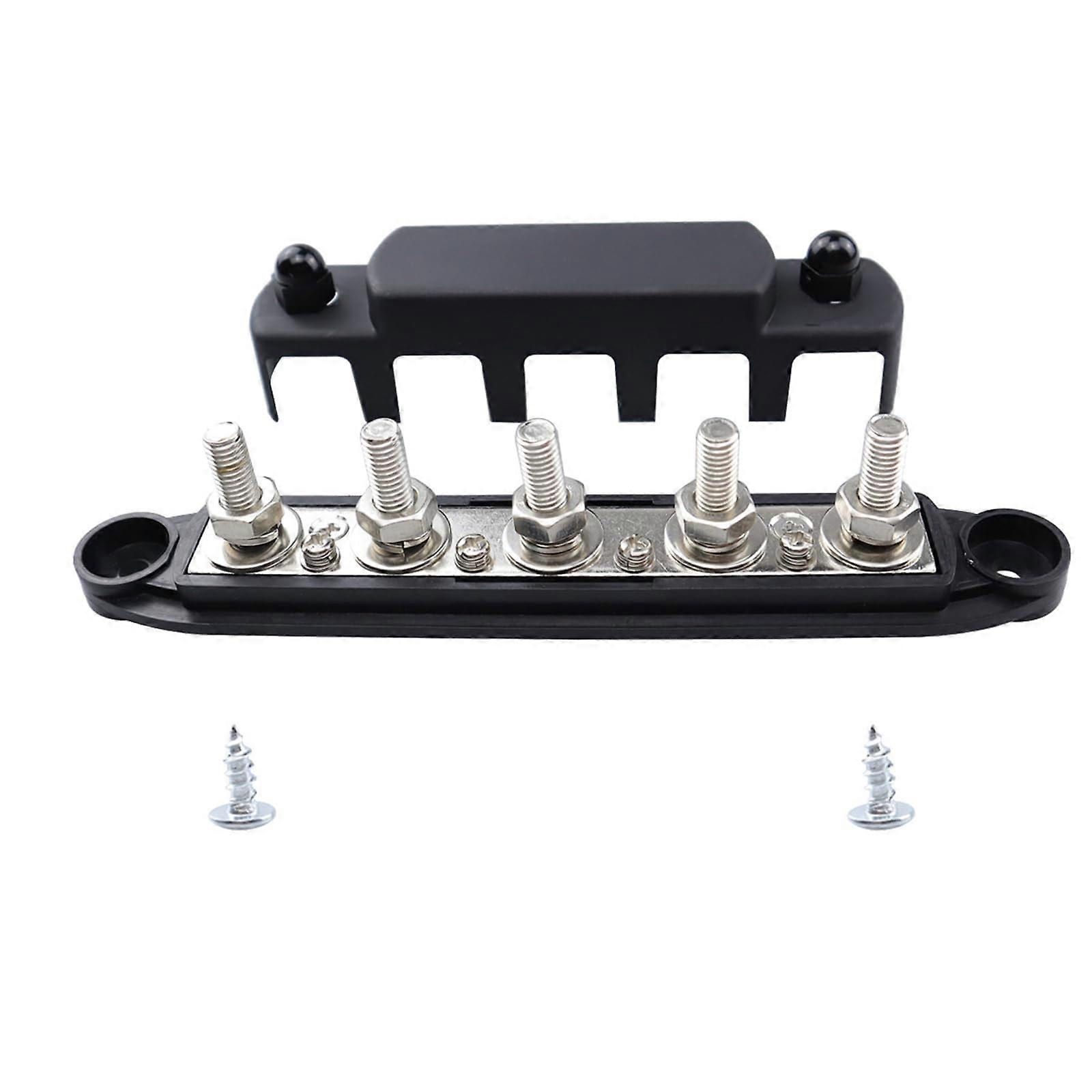 Busbar 5 Studs 1/4 In 5/16 In 3/8 In Power Distribution Block 300A Current Black D