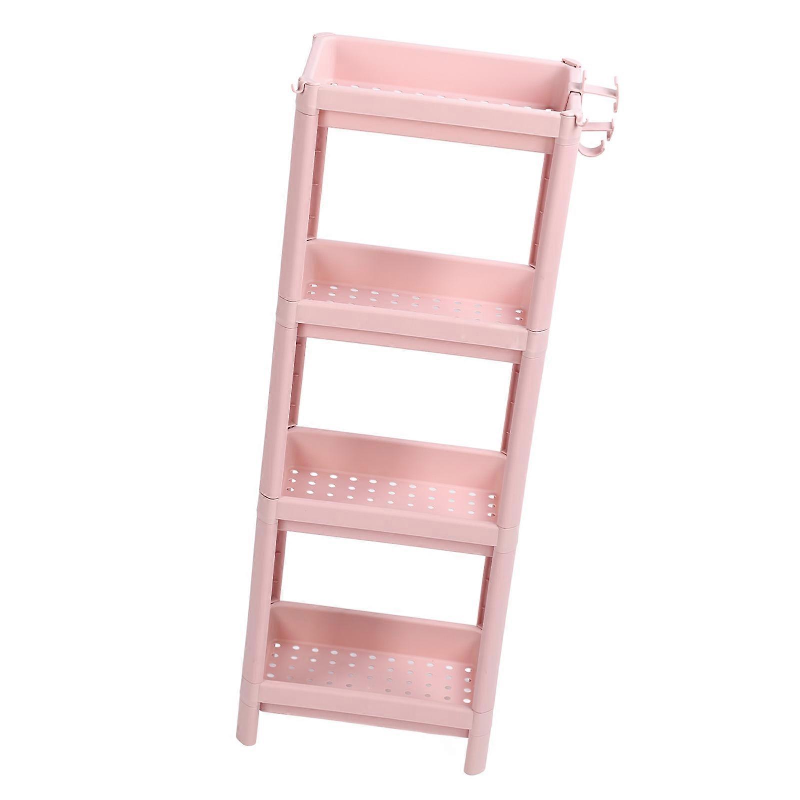 Bathroom Floor Storage Shelf Pink 4-Layer Plastic Corner Rack