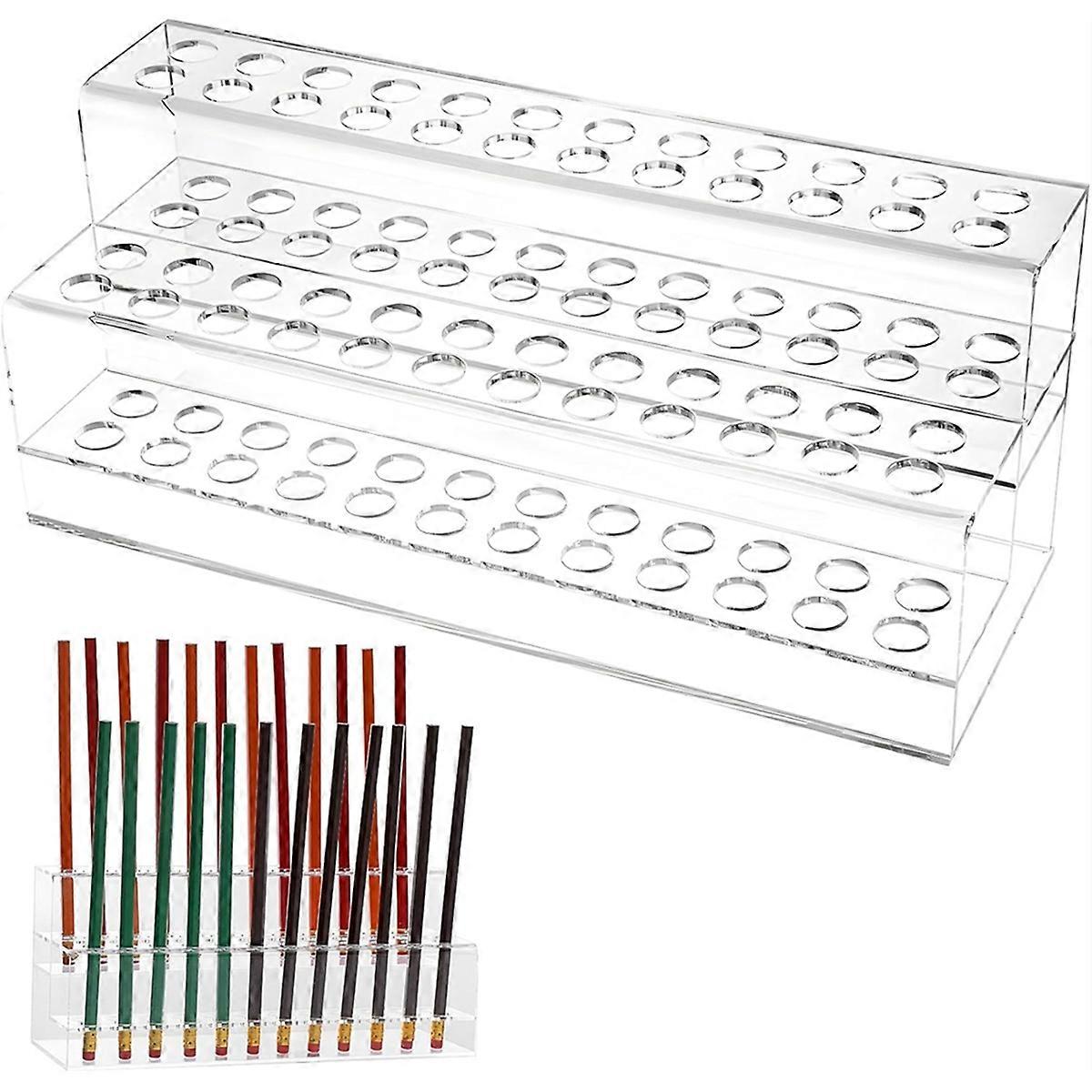Acrylic Pen Holder,48-Slots Pen Display Stand 2 Tier Pencil Display Desk Stand Clear Eyebrow Pen for Home Office School