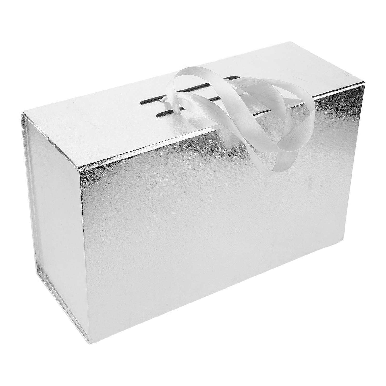 Foldable Magnetic Closure Rectangular Handheld Packing Box for Weddings, Birthdays & Special Occasions – Versatile Storage, Silver