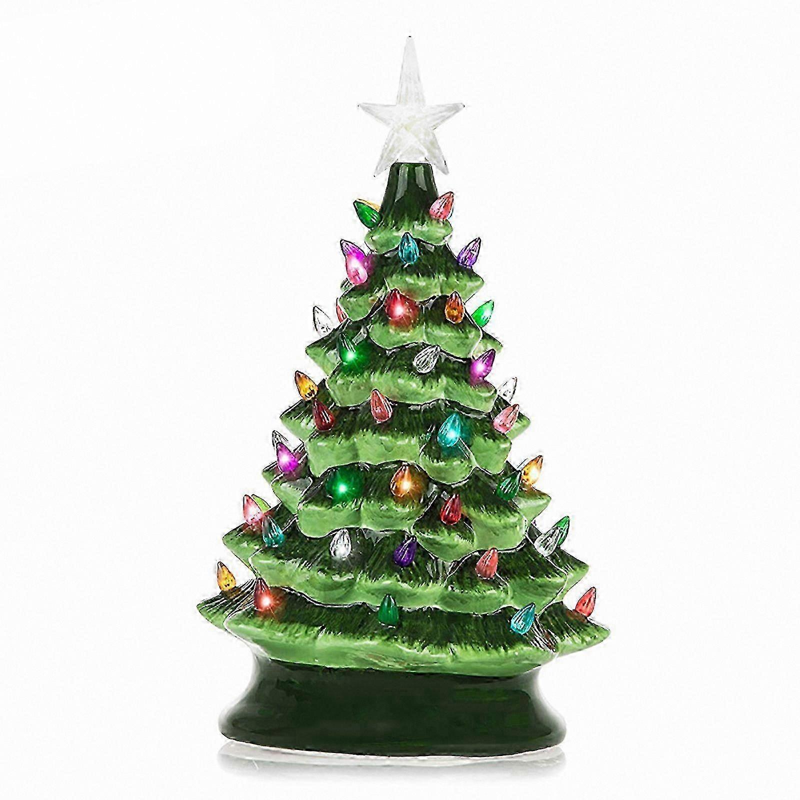 Festive Ceramic Tree with LED Lights for Holiday Desktop Decoration
