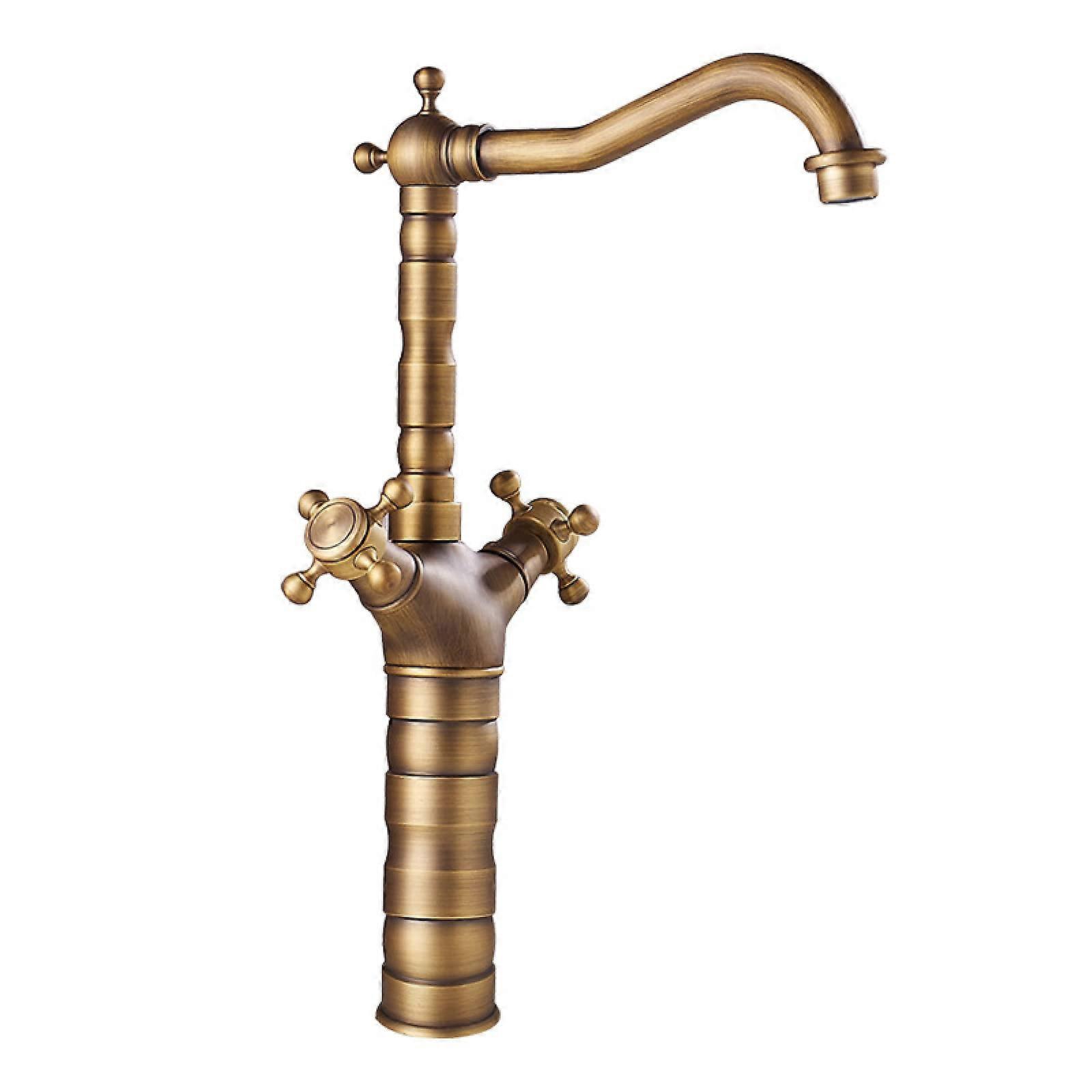 Bathroom Basin Mixer Tap Retro, Dual Cross Handle, 360 Degree Swivel Spout, Brass Sink Faucet, Hot And Cold, Antique