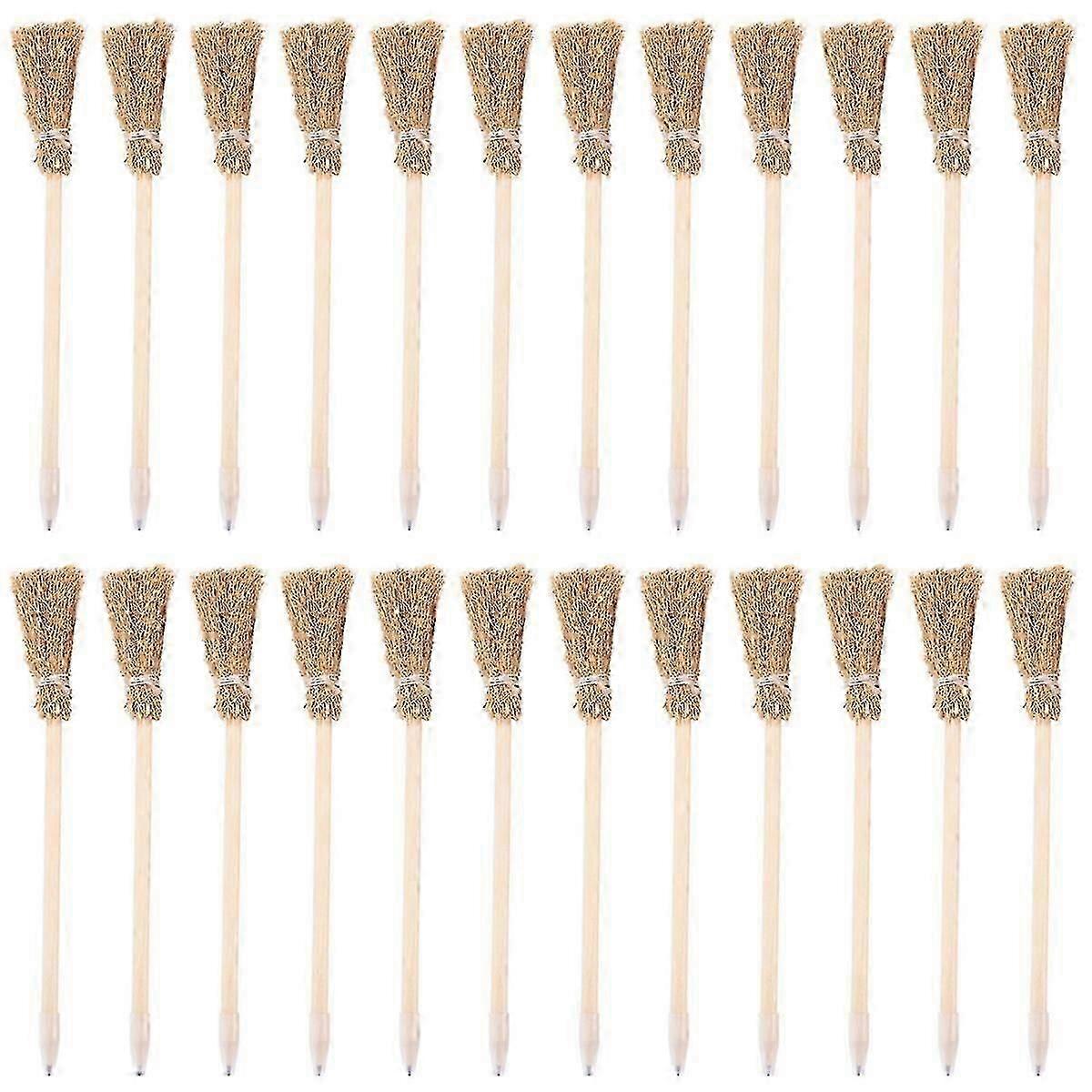 24 قطعة من أقلام مكنسة الساحرة للهالوين أقلام مكنسة قلم حبر جاف هدايا الهالوين مكنسة الساحرة