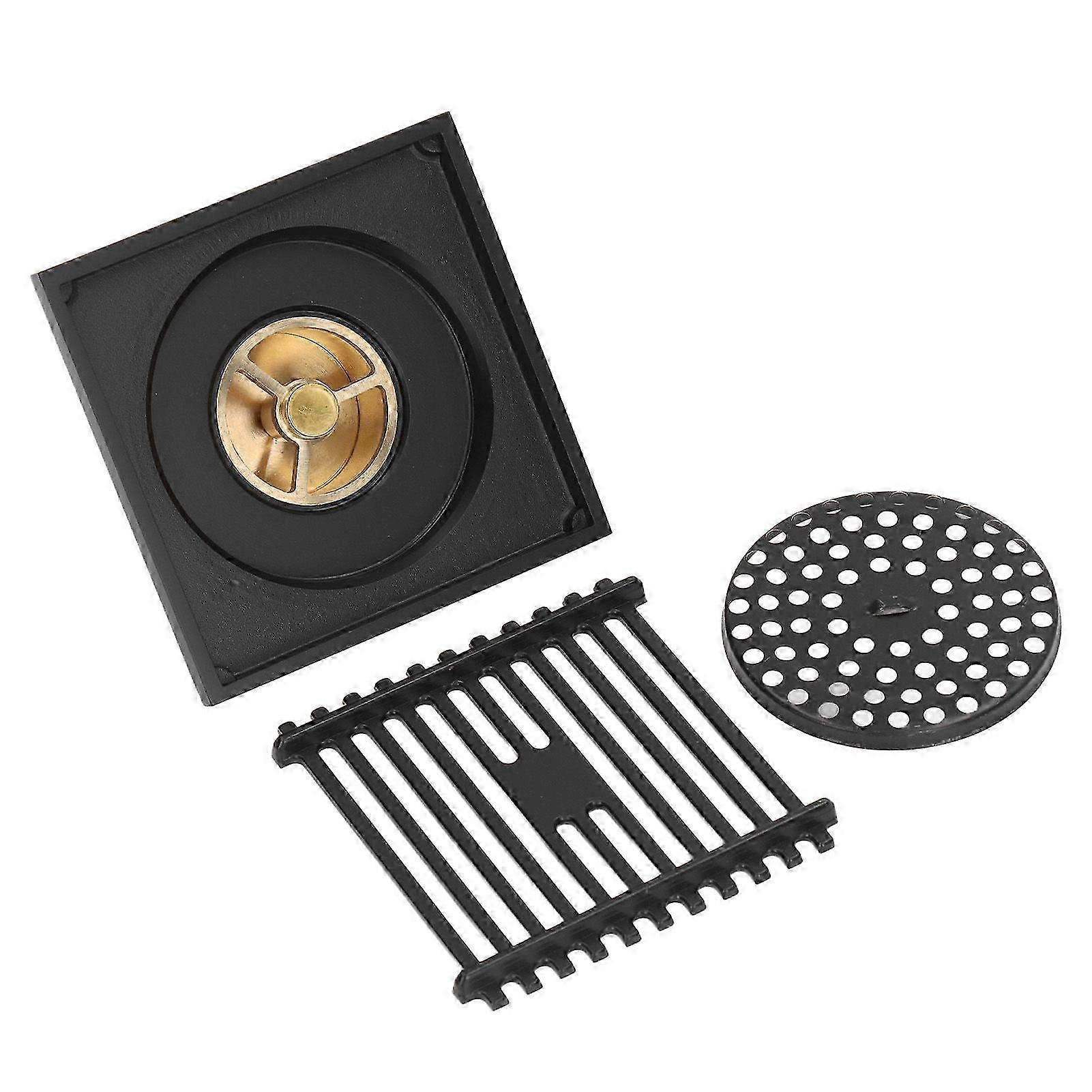 Shower Floor Drain, Copper, Odor-Proof, Black, Large Displacement Floor Drain Set for Bathroom, Toilet, Balcony, Shallow Water