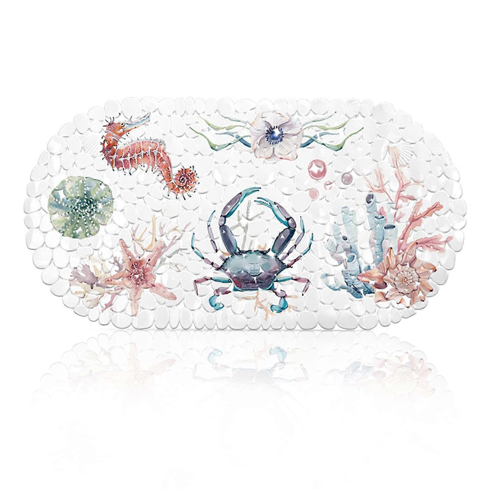Bath Mat Non Slip Anti Mould 69x35cm Shell Pebbles Shape Shower Mat With Suction Cups Washable Quick Dry Seahorse Crab
