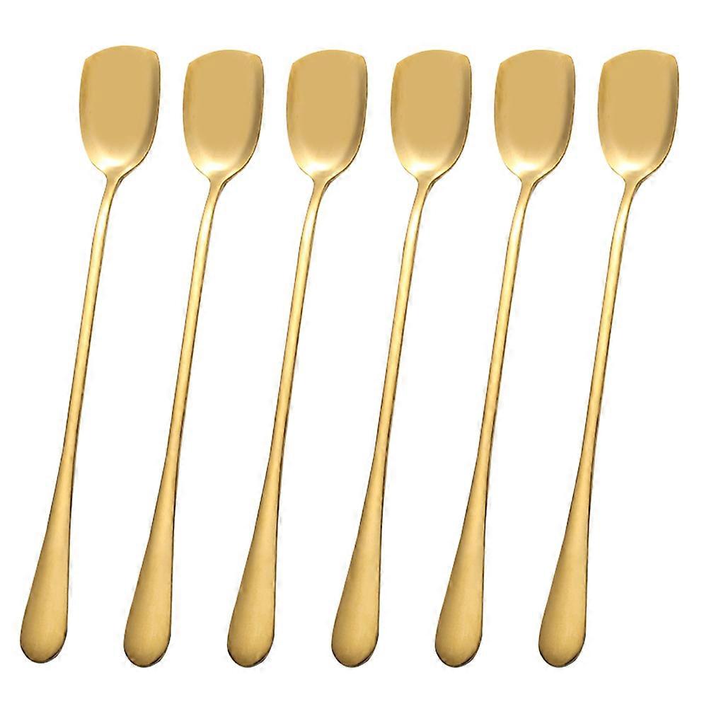 Stainless Steel Ice Spoon for Drinking Use Long Handle 6Pcs Golden