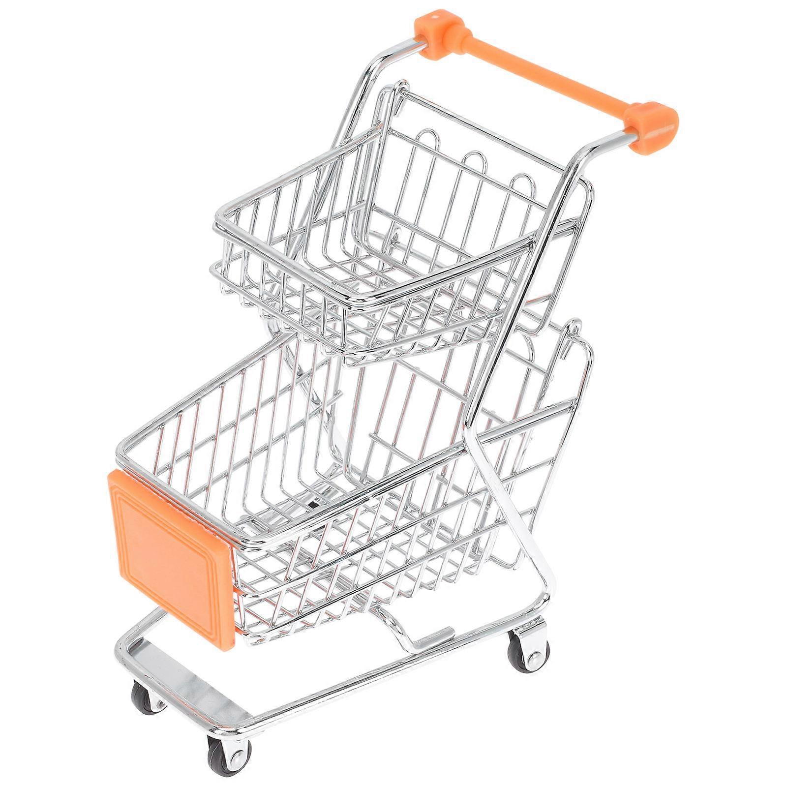 Mini Shopping Cart Model for Storage Decor 2Pcs Orange Desktop Handcart