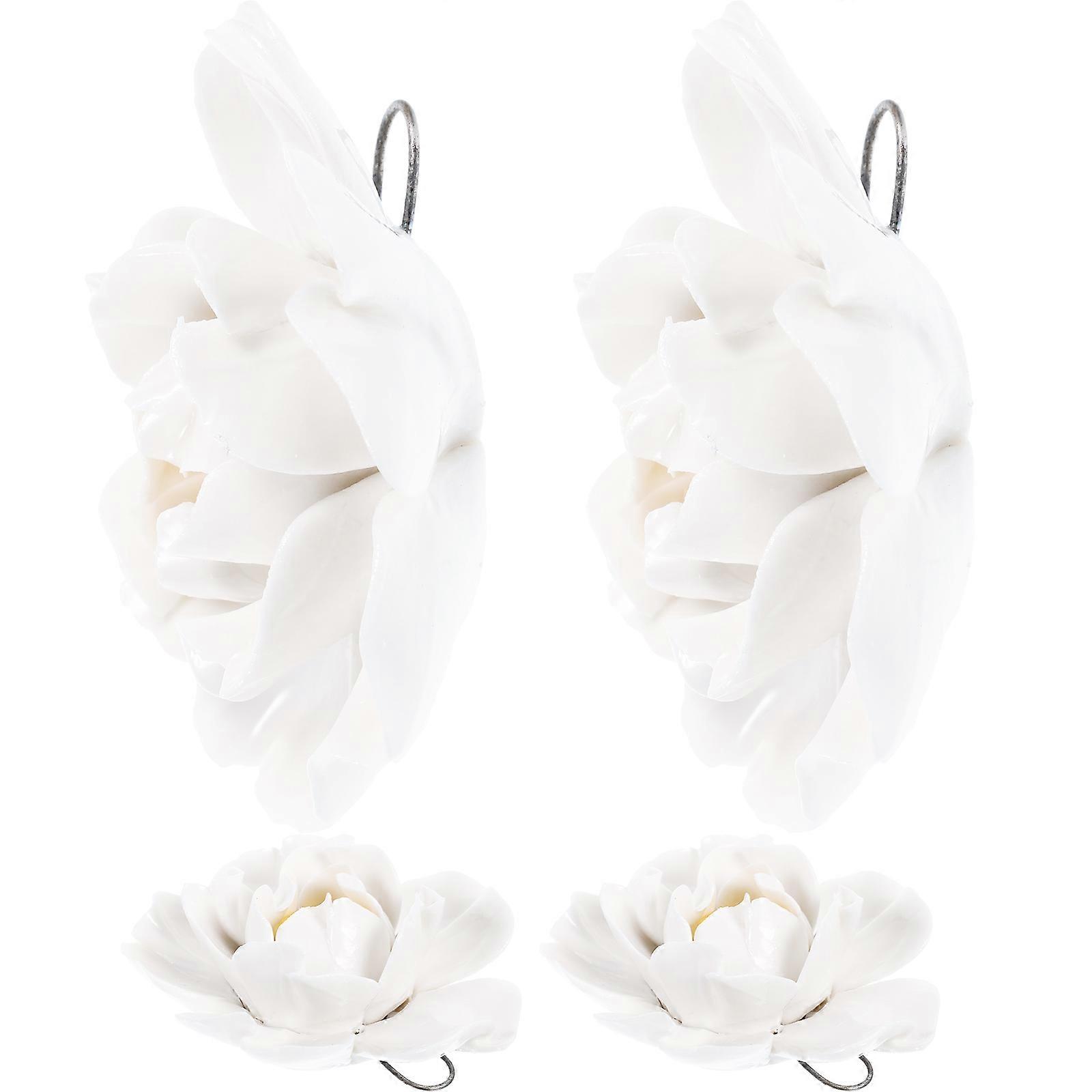 Ceramic Flower Hanging Ornament for Decoration 4Pcs White