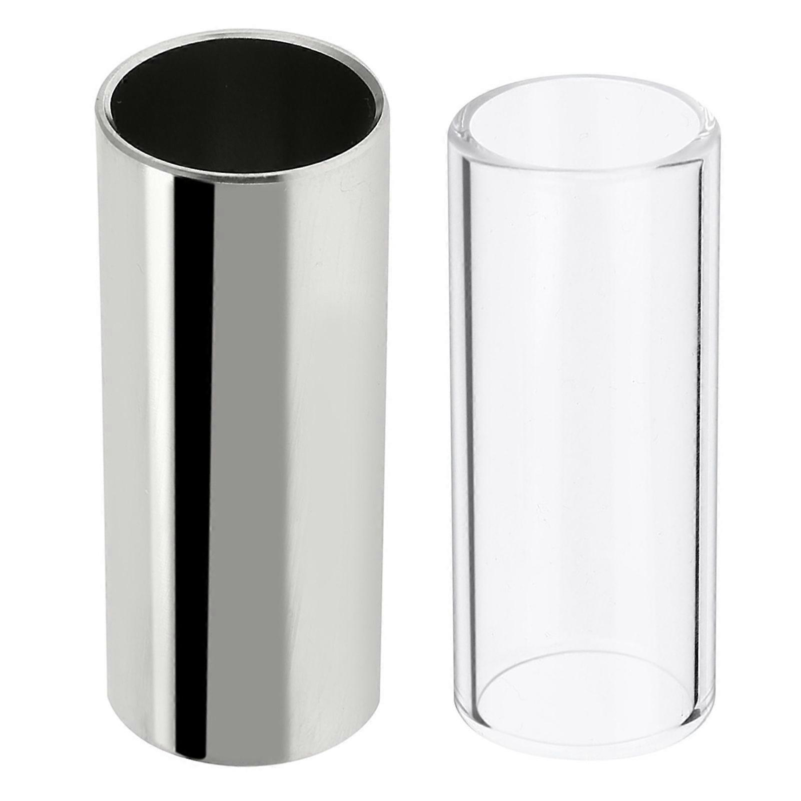 2pcs Guitar Slide 6cm Stainless Steel and Glass Tone Bar Set Instrument Accessory