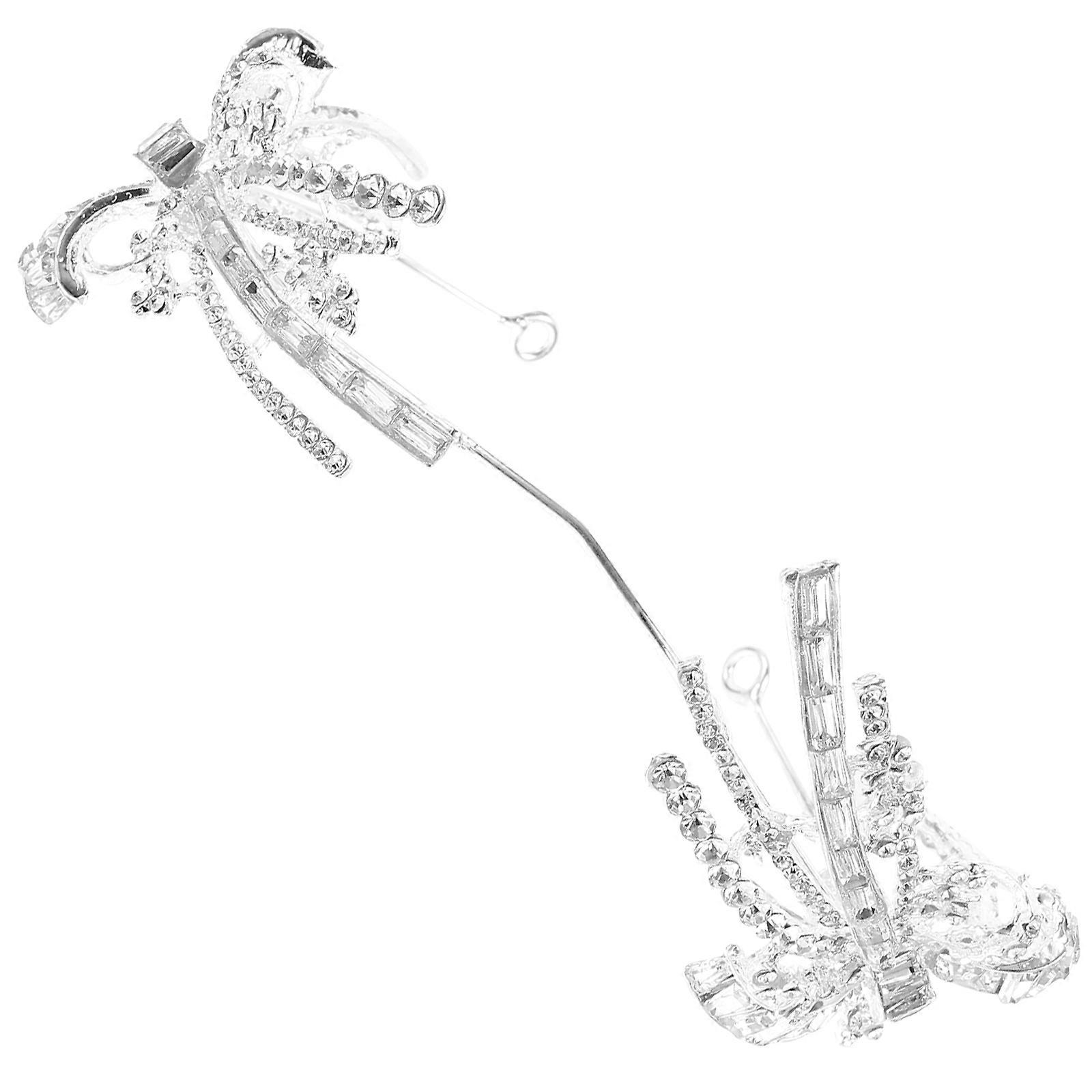 Bride Rhinestone Crown Headband for Wedding Decoration 2Pcs Silver
