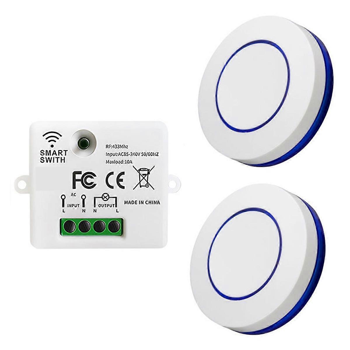 433MHz Wireless Light Switch 220V 10A Relay Receiver Mini Round Button Wall Panel Switch Remote Con