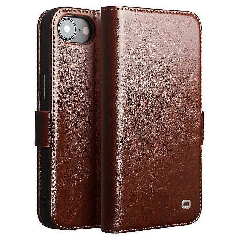 QIALINO For iPhone 16e Wallet Case Genuine Cow Leather Flip Cover Magnetic Clasp Full Protection  B
