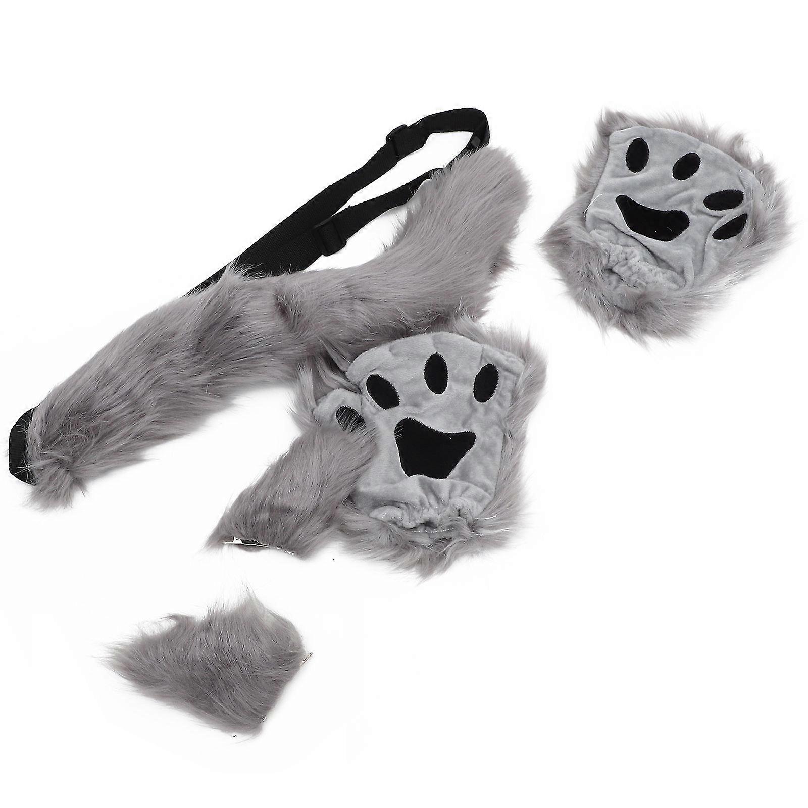 Cosplay Party Simulation Animal Costume Accessory Grey Plush Cat Costume For Halloween Party 3 Sets