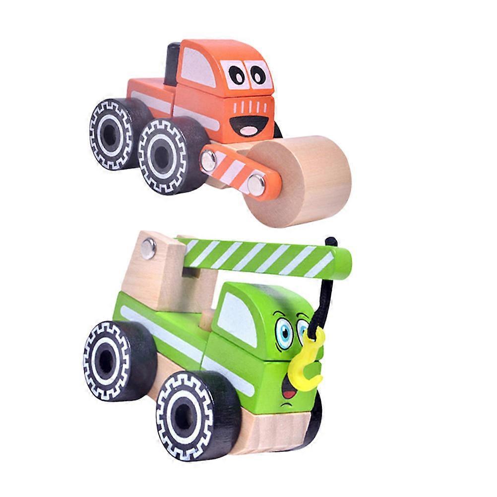 Engineering Vehicle Wooden Model Car for Construction Play 2Pcs Cognitive Toy