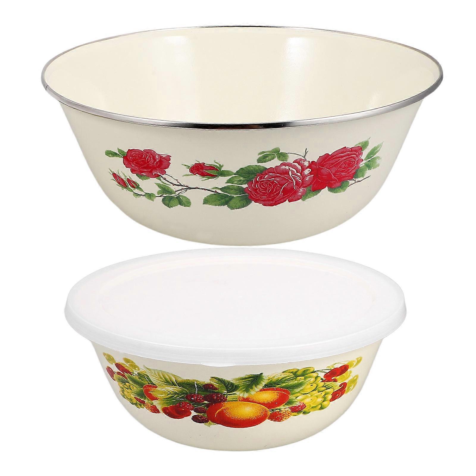 Thicken Bowls for Soup Storage with Lids 4Sets Enamel Multi Color Bowls