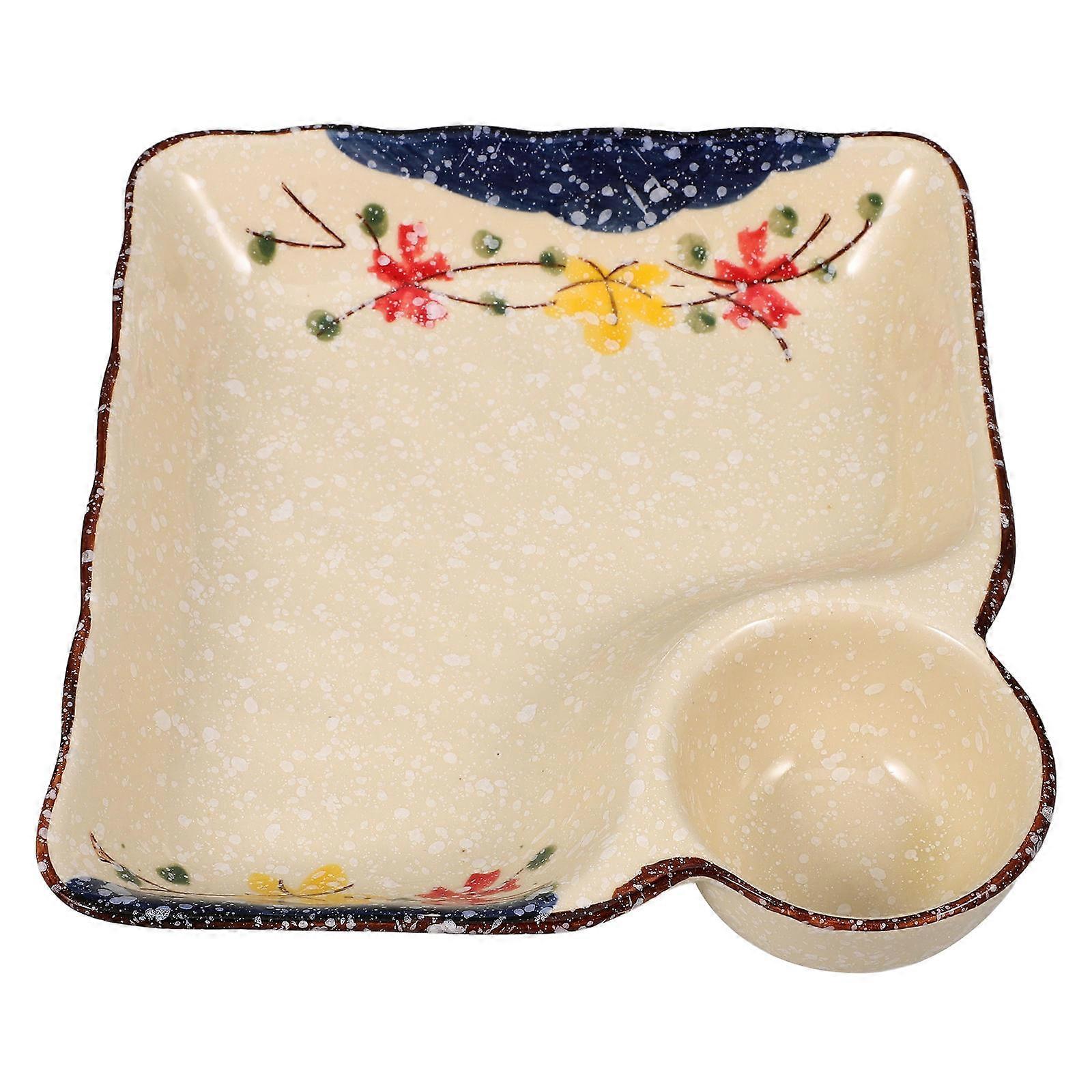 Snack Plate Ceramic Dumpling Serving Plate Ideal For Sushi Serving Multi Color With Sauce Compartment 1Pack
