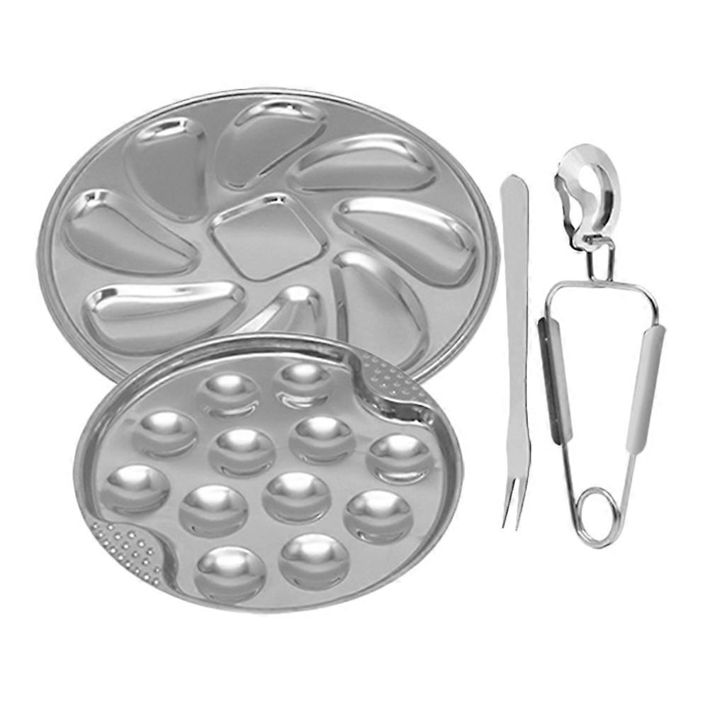 Stainless Steel Snail Dish Plate for Serving 4Sets Seafood