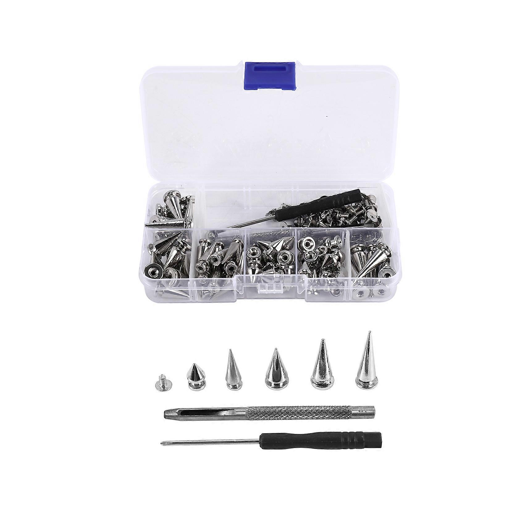 70 Sets Silver Mixed Shape Spikes and Studs Cone Croc Spikes Leather Rivet Kit for Clothing Shoes Be